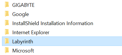 A Labyrinth folder selected in Windows Program Files
